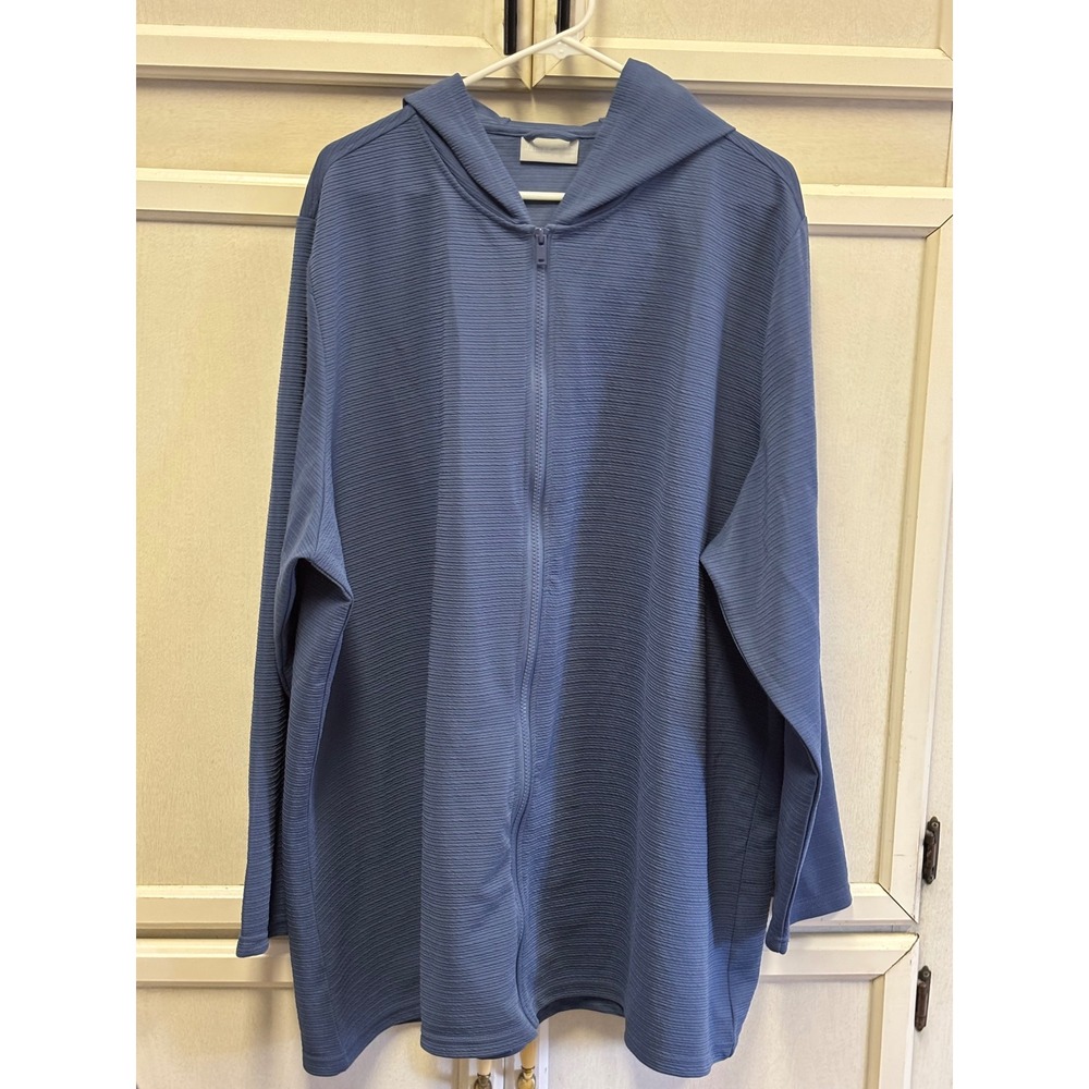 Blue Textured Lightweight Hoodie Jacket Women's Full Zip Loungewear